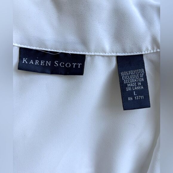 True Vintage 1980s Floral Embroidered Grid Longsleeve White Blouse - 14 L - Picture 5 of 7